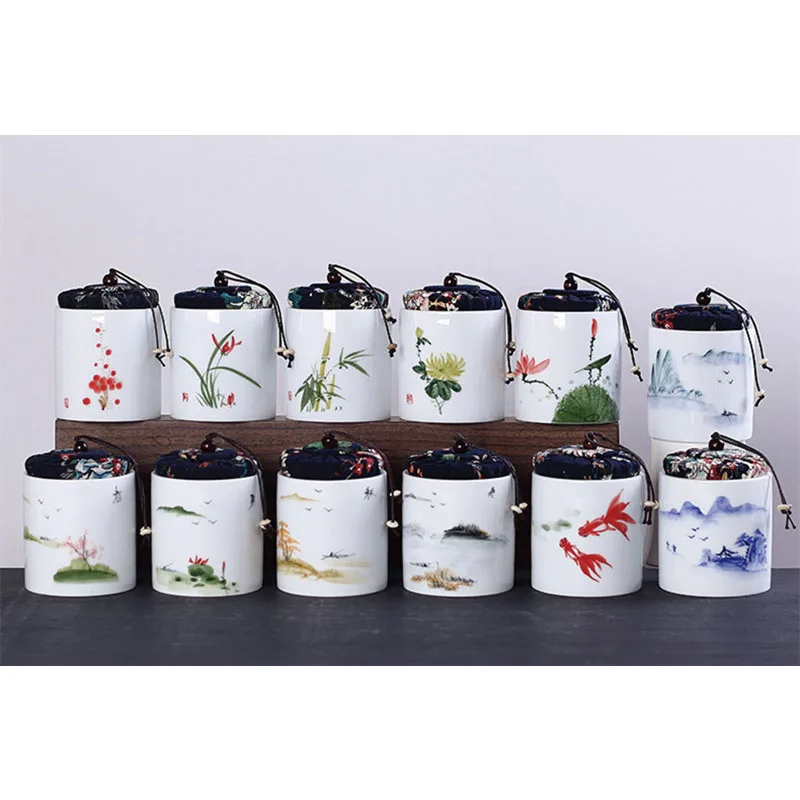 Банки для чая, китайская живопись чернилами, тема для хранения мелких вещей, разноцветные банки для чая, коробка для конфет, банки для специй, герметичные банки