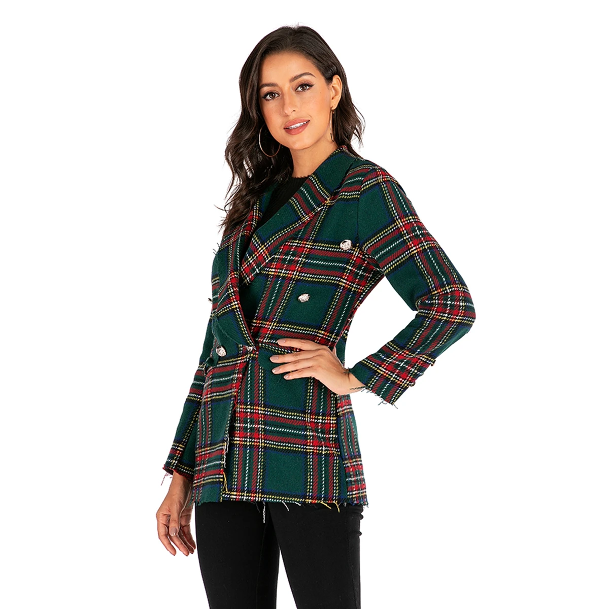 Fashion ladies jacket autumn and winter new plaid long-sleeved woolen coat jacket cardigan women's jacket