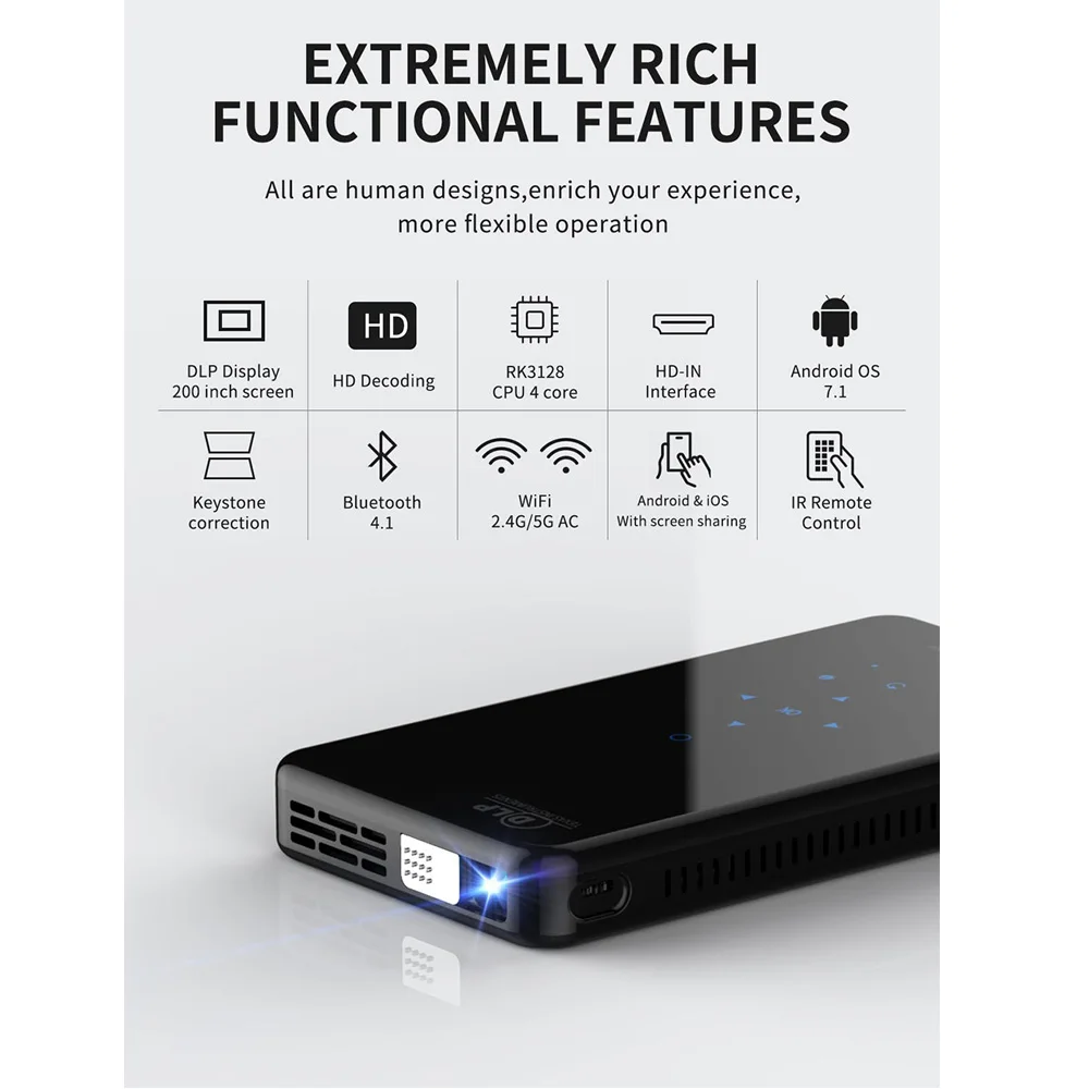 DLP X2 мини-проектор Android 7,1 2000 люмен Rockchip RK3128 портативный проектор BT4.1 1080P 4K светодиодный проектор для домашнего кинотеатра X3