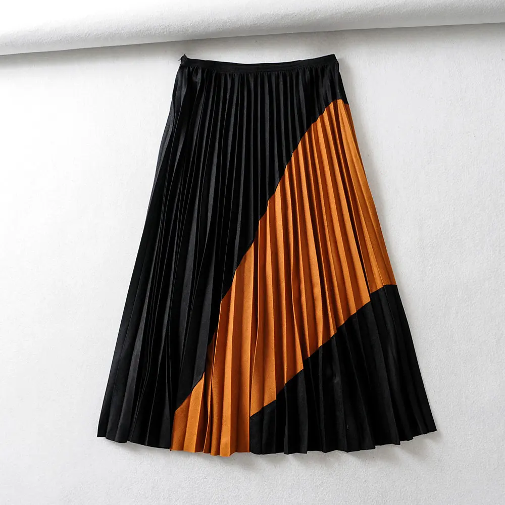 

Autumn 2019 women patchwork suede skirts vintage high waist zipper female winter retro long skirts