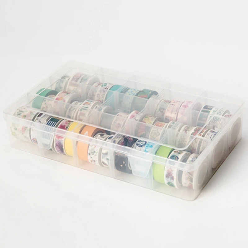 

15 Grids Desktop Tape Storage Box Mini Paper Sticker Tape Box Transparent Plastic Case Crafts Organizer Art Supplies