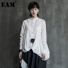 [EAM] Женская тонкая плиссированная Свободная блузка, новая свободная рубашка с отворотом и длинным рукавом, модная весенняя Осенняя 1A110