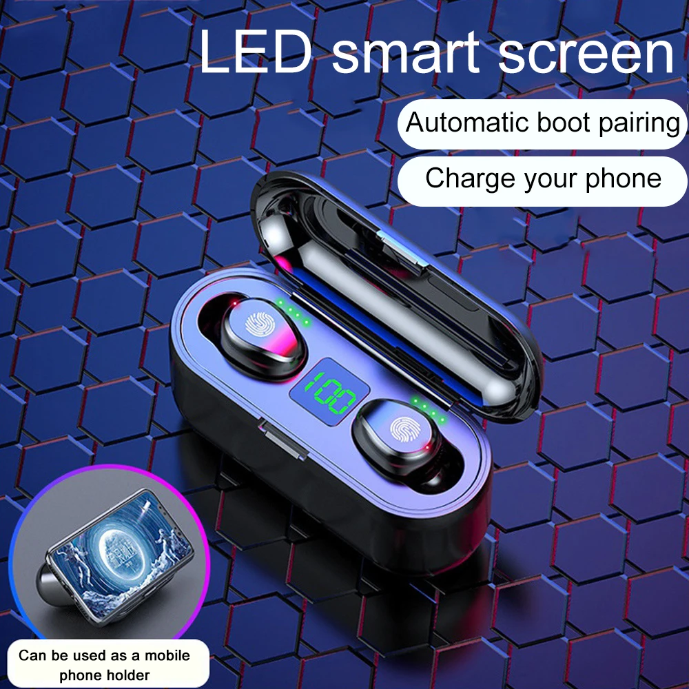 

LED Display Bluetooth Earphone 8D Stereo Wireless Earbuds Mini Wireless Headphones Headset With 2000mAh Power Bank Phone Holder
