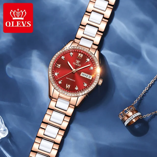 OLEVS Luxury Brand Automatic Watch for Women Ceramic Steel Strap Mechanical Watch Diamond Waterproof Female Clock Montre Femme 3