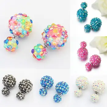 

1Pair New Stylish Flower Ball Earrings Double Side Crystal Earrings Big Beads Earrings 6 Color Women's Fashion Jewelry