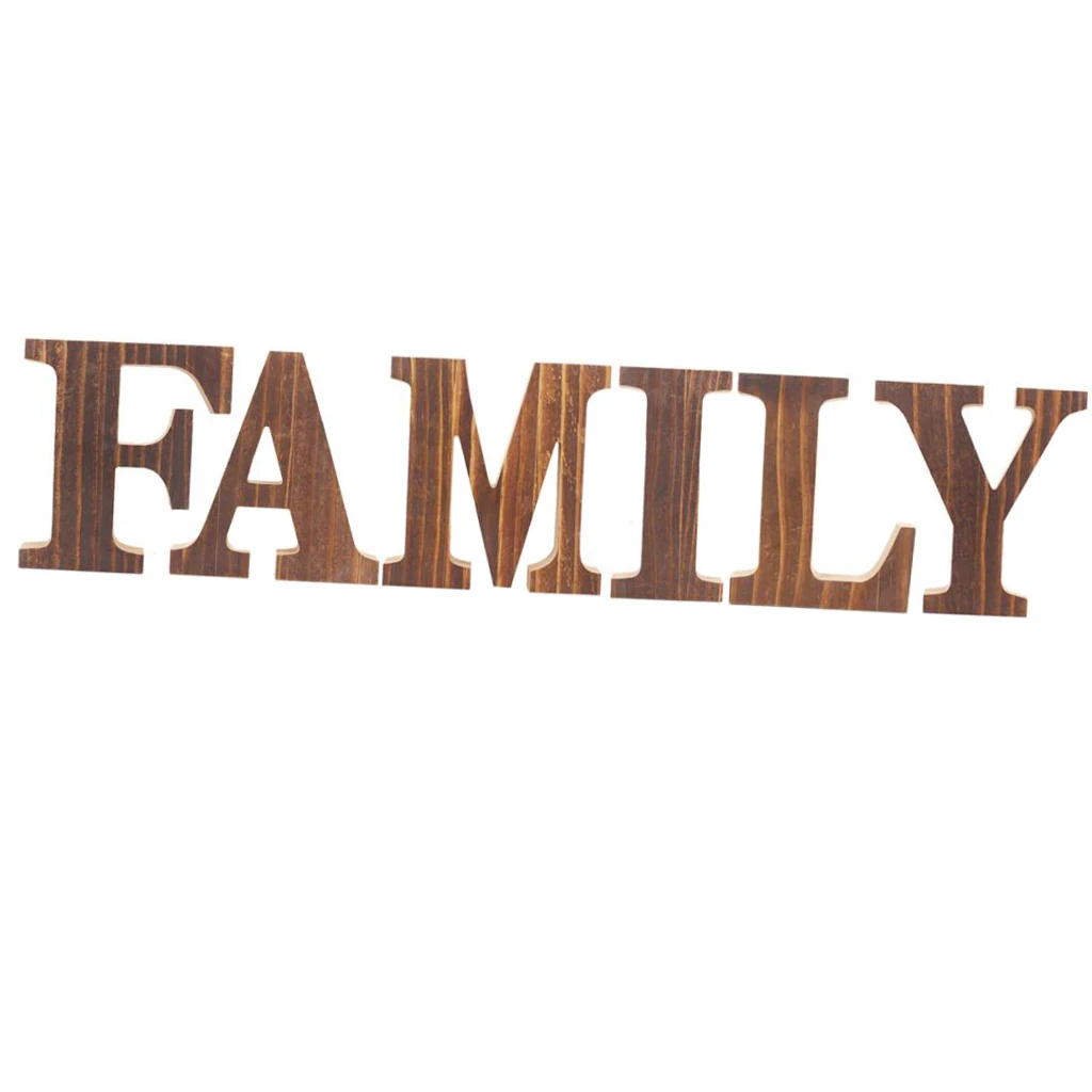 Rustic Wood Family Sign Decor, Decorative Word Signs, Freestanding Cutout Word Table Decor Centerpiece