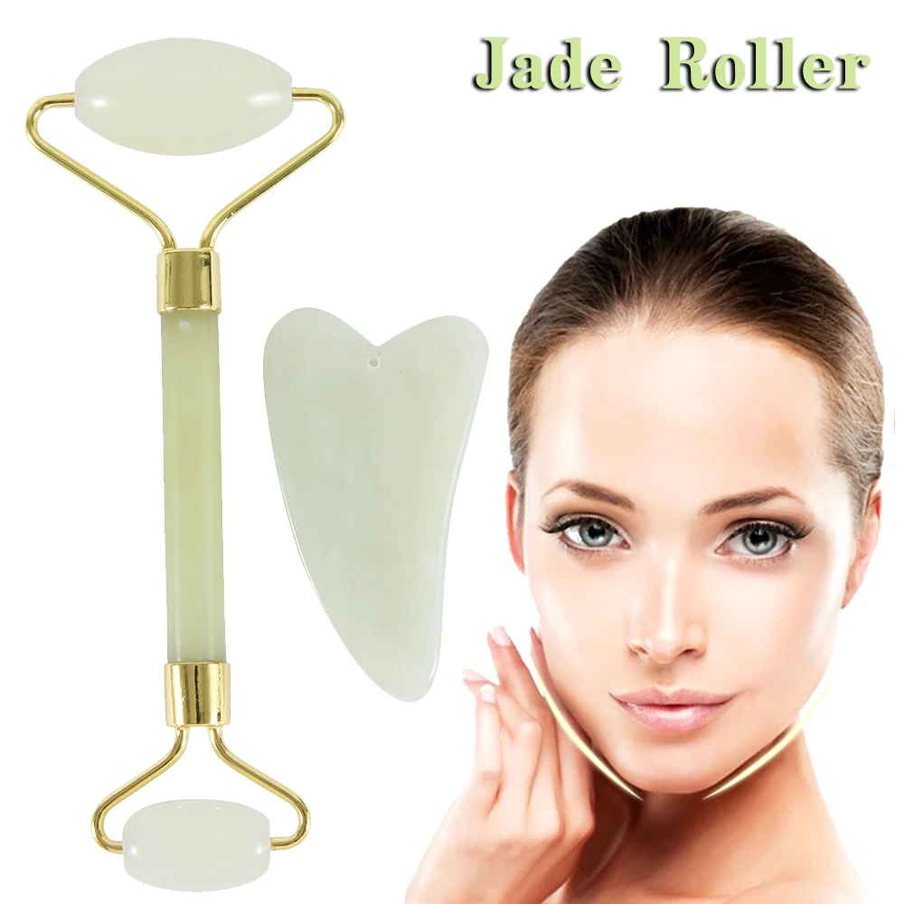 Натуральный розовый нефритовый роликовый массажер для лица Кристальный камень