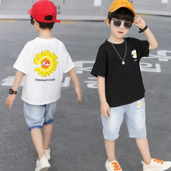 

Kids clothes boys Summer Cartoon Shorts Denim Pants Sport Suit Baby Short Sleeve T Shirt Jeans Clothes Sets sport suit for girl