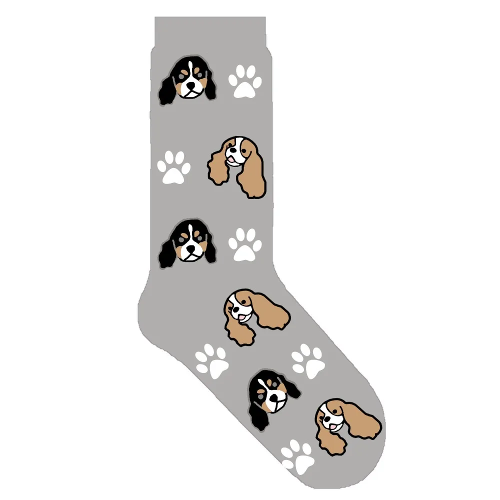 Cavalier King Charles Spaniel dog crew socks with paw cute dog theme gift kawaii socks novelty creative sox ORIGINAL 50 pair/lot