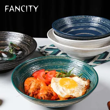 

FANCITY Japanese style creative ceramic household restaurant with retro rib ramen bowl large soup bowl fruit salad bowl noodles