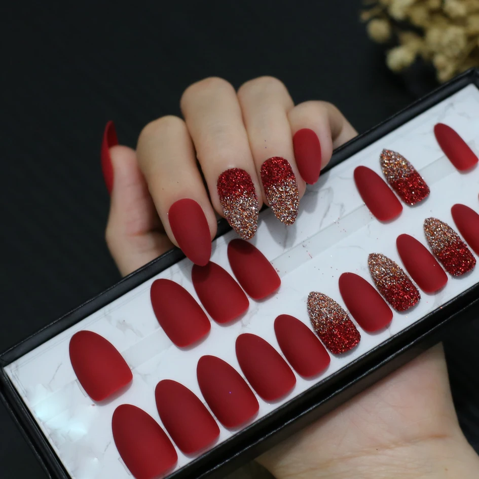 Red Glitter Snowflake Christmas Ornament Gel Nails | Christmas nails, Red  nail designs, Gel nails