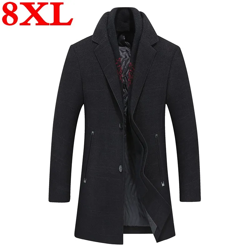 

plus size 8XL 7XL Casual Woolen Coat Men's Wool Coats & Jackets Winter Cashmere Jacket Man Long Section Single Button Overcoat