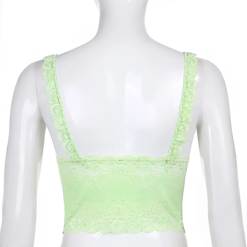 HEYounGIRL Lace V Neck Sleeveless Crop Top Women Summer Sexy Spaghetti Strap Tops Tees Fashion Backless Milkmaid Top Streetwear