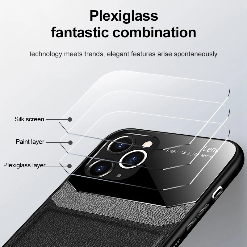 Ударопрочный чехол KEYSION для iPhone 11 Pro Max из искусственной кожи, зеркальная задняя крышка из закаленного стекла для iPhone 7 8 Plus 6S XR XS Max