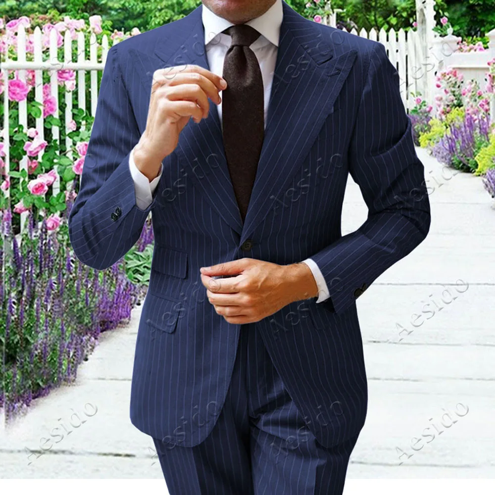 Aesido формальные мужские костюмы Slim Fit 2 шт. выпускные смокинги Классический Полосатый деловой костюм пиджак блейзер брюки для Свадебные, для жениха