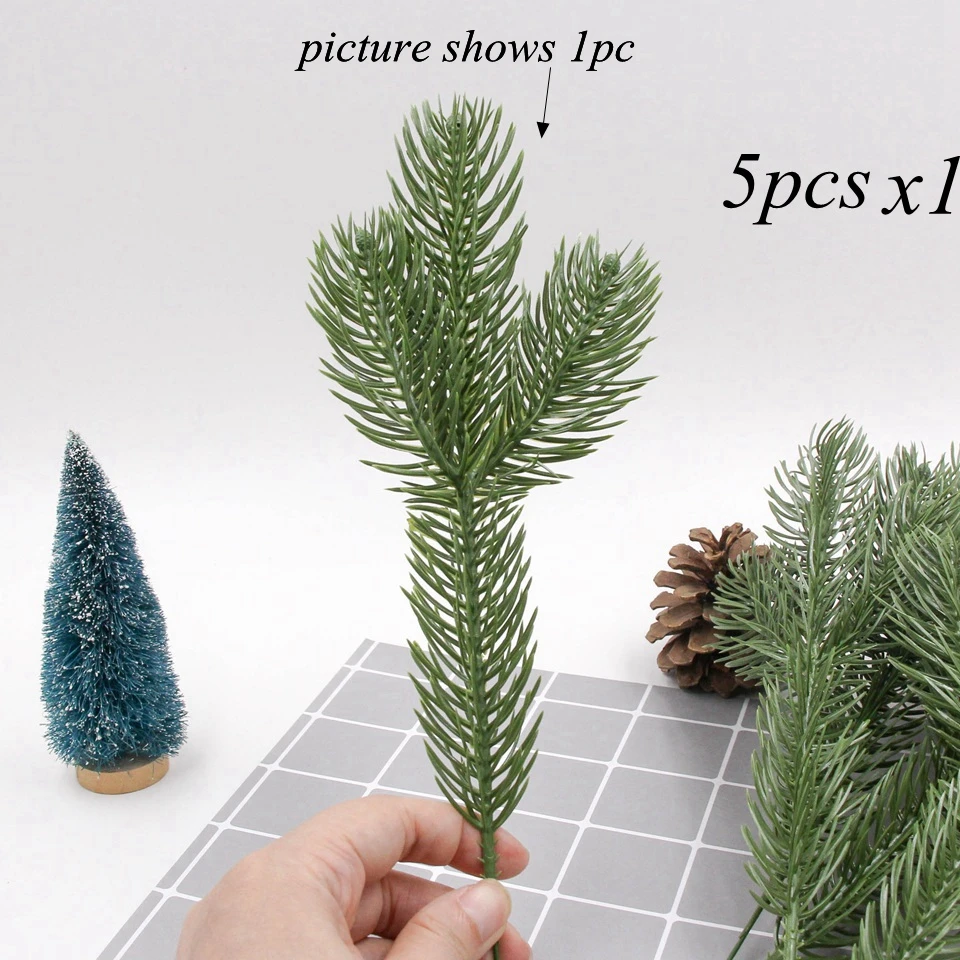 5pcs Green Branches 1 упаковка, сделай сам, венок из искусственных цветов, искусственные растения, сосновые ветки для рождественской вечеринки, украшения для рождественской елки, Детские Подарочные принадлежности - Цвет: 5pcs Green Branches