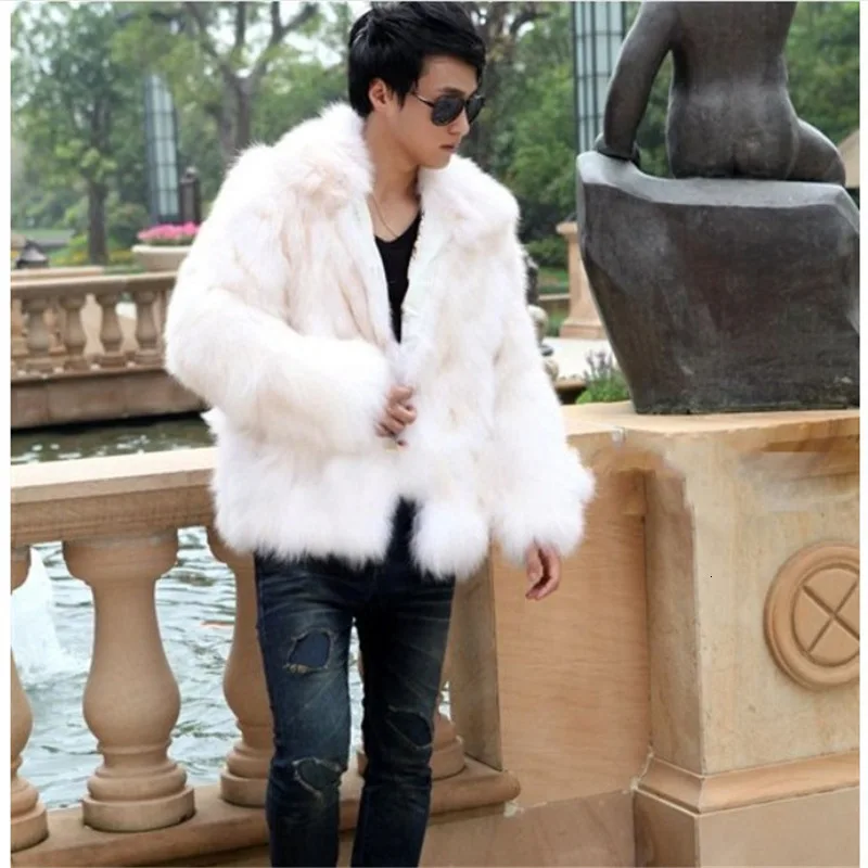 Man Imitate Leather And Fur Loose Coat Self-cultivation Imitate Fox Wool Coat Men's Wear