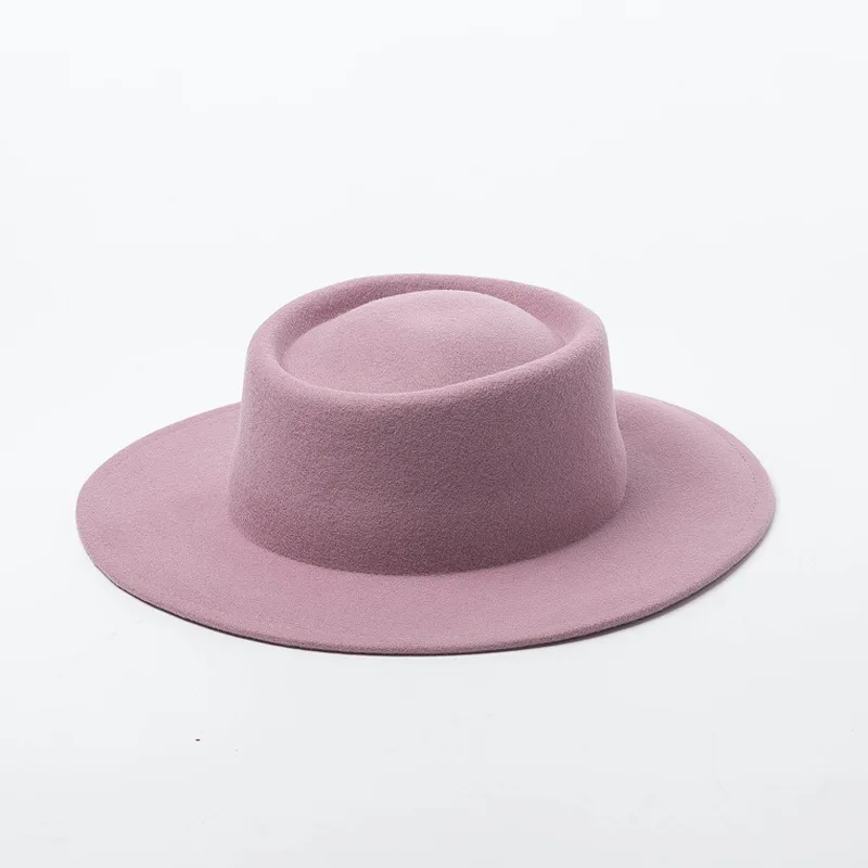 Осенне-зимняя новая шерстяная шляпа с плоским верхом, модные шерстяные шапки для женщин, мужская шляпа Федора, мягкая фетровая шляпа с широкими полями, фетровая шляпа