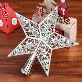 

1pc Hollowed-Out Christmas Tree Top Sparkle Star Glittering Hanging Xmas Tree Topper Decoration Ornaments Home Decor Silver