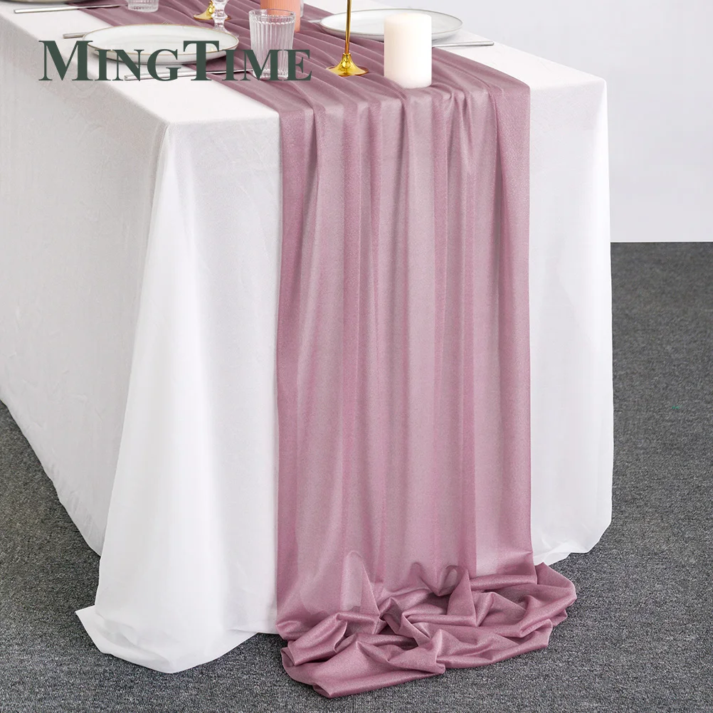 Sheer Chiffon Luxury Solid Colorful Table Runner Blue Rustic Boho - Image 2
