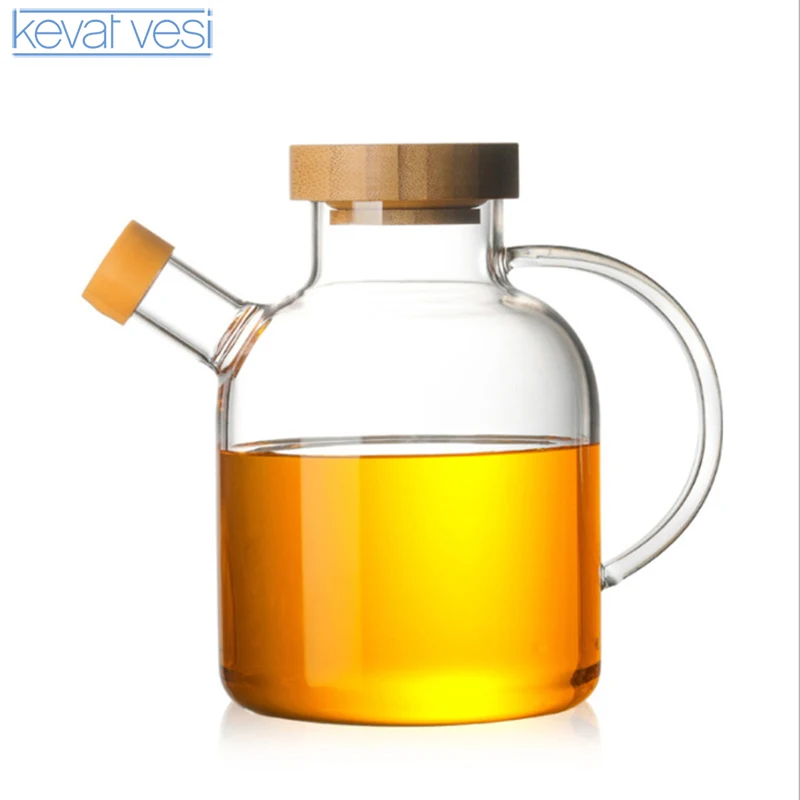 

Japanese Glass Oil Bottle Heat-Resistant Glass Leak-Proof Bottle for Oil Vinegar Seasoning with Wooden Lid Kitchen Accessories