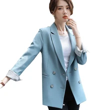 Female Elegant Formal Bouble Breasted Solid Women Blazer Pockets Coat Fashion Blazers Outerwear High Quality Jackets 5XLClothing