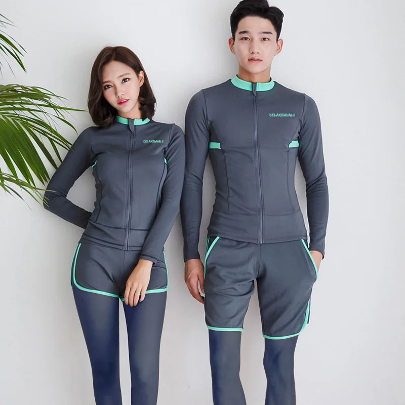 

South Korea Couples Diving Suit Women's Jellyfish Clothing Men's Snorkeling Suit Long-sleeved Swimsuit Quick-Dry Surfing Split T