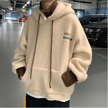 

2019 UYUK Winter Shinshi Thick And Suede Lamb Temperament Casual Fashion Trend Fake Two Lovers Wear Hoodie Harajuku Hip Hop