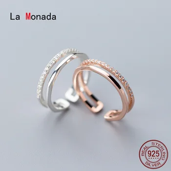 

La Monada Double Layer 925 Sterling Silver Rings For Women Minimalist Couple Wedding Women Ring Adjustable Fine In Jewerly Open
