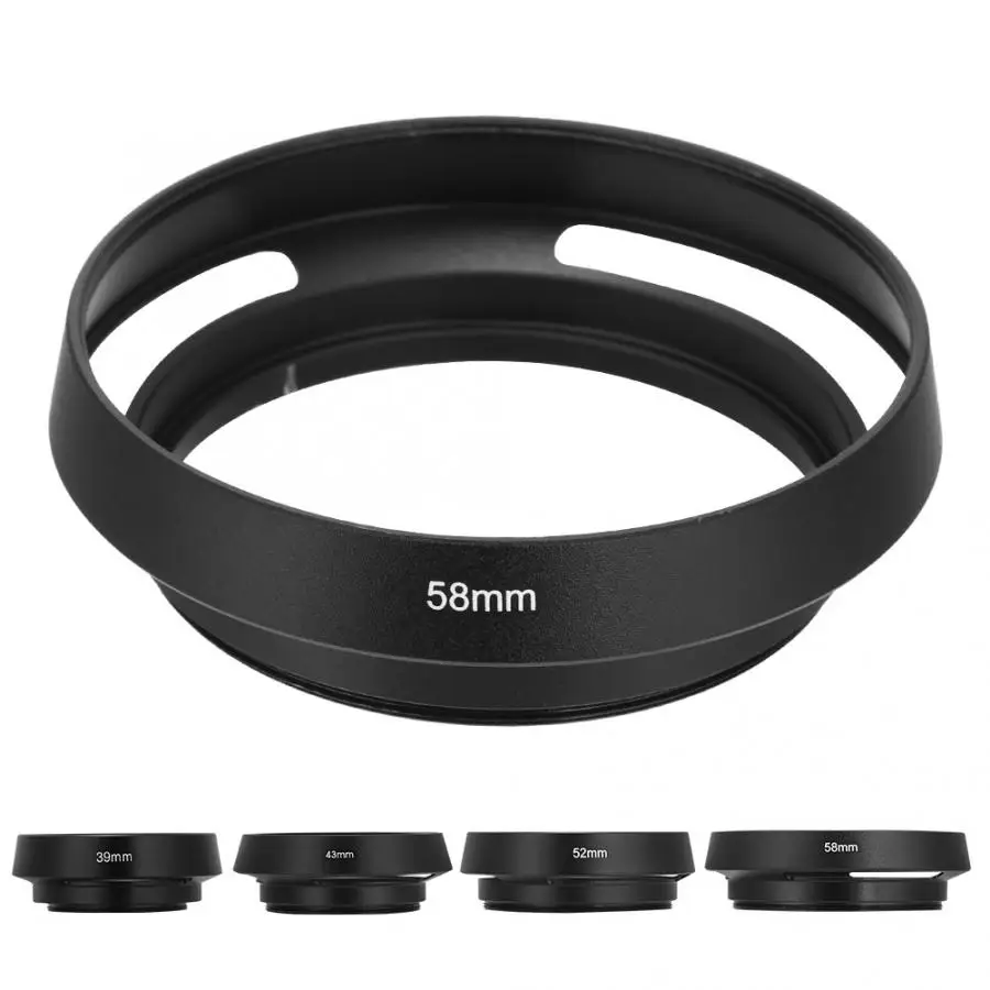 

Universal Aluminium Alloy Hollow Camera Lens Hood Sunshade Cover Protector 39mm/43mm/52mm/58mm