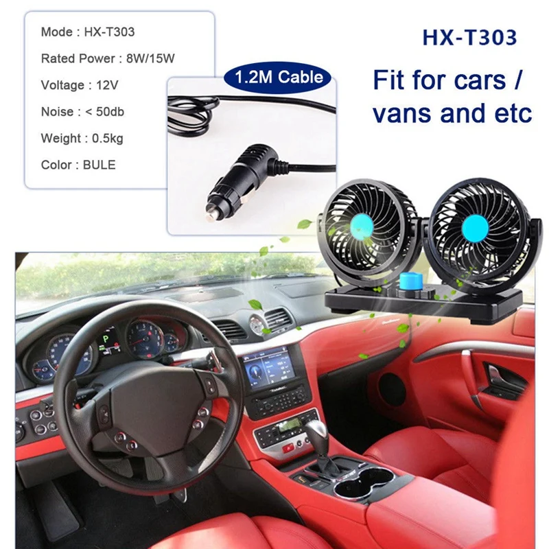 12V 5W портативный кондиционер для автомобиля с двойной головкой, автомобильный вентилятор