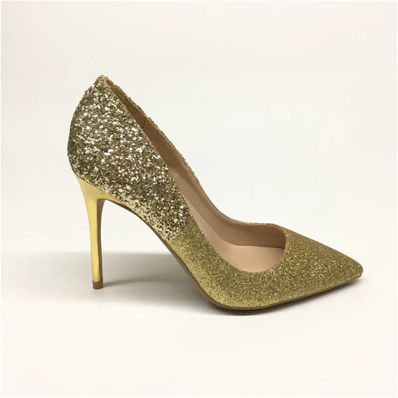 

Free shipping fashion women lady sexy pumps Gradient gold silver glitter strass point toe high heels Designer Pumps Women Shoes