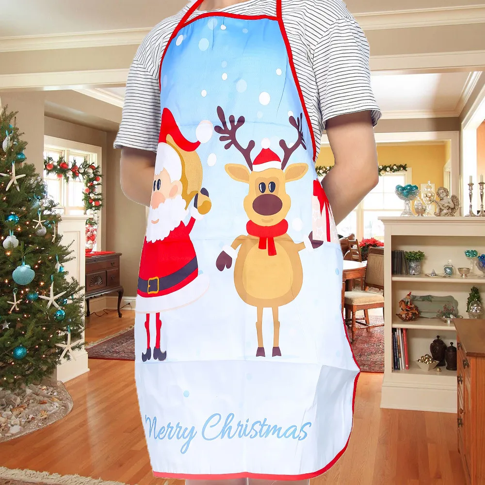 Merry Christmas Apron Deer Snowman Printing Christmas Apron Big Pocket Kitchen Baking Restaurant Bib Apron Dropship - Цвет: elk