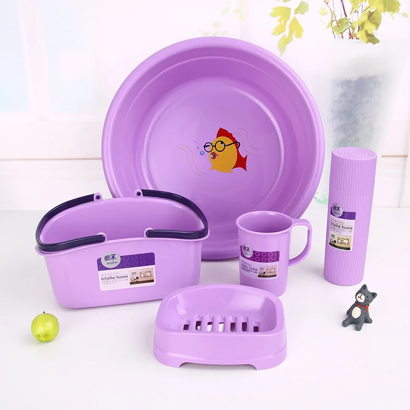 Creative Household Wash Basin Cup Tooth Set Box Soap Box Storage Basket Couples Students Dormitory Portable Washing Set