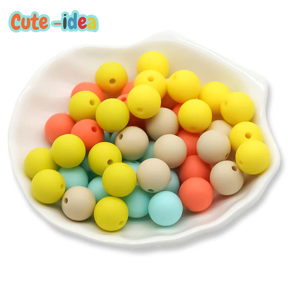 Cute-idea 12mm Silicone Beads 100pcs Food Grade Baby Teething Beads Nursing Bracelet Silicone Tiny Rod Baby Teether Toy Pacifie cute idea 50pcs 12mm silicone beads teething chewable nursing pacifier accessories teether food grade baby product toy bpa free