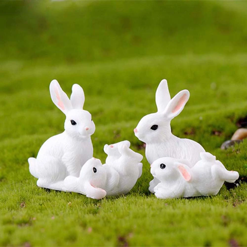 10Pcs Lovely Miniature Garden Mini Rabbit Resin Fairy Decor Ornament W5M9
