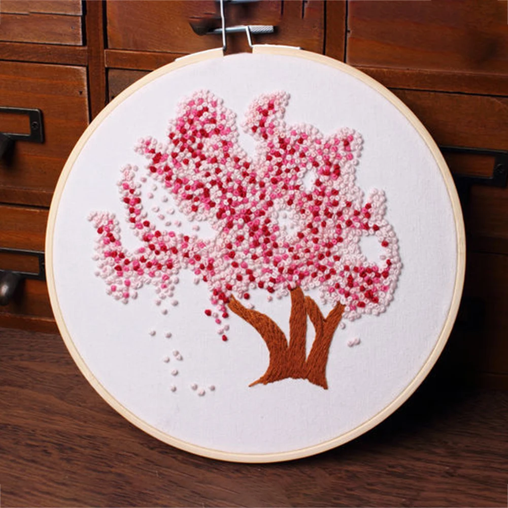 Cherry Tree Home Decor Handwork DIY Craft Ribbon Art Embroidery Kit Needlework Gift Hoop Plants Painting Cross Stitch - Цвет: 1