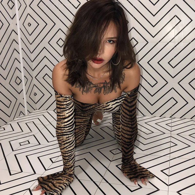 Женский сексуальный комбинезон 2019 модный леопардовый с вырезом лодочкой Осенний