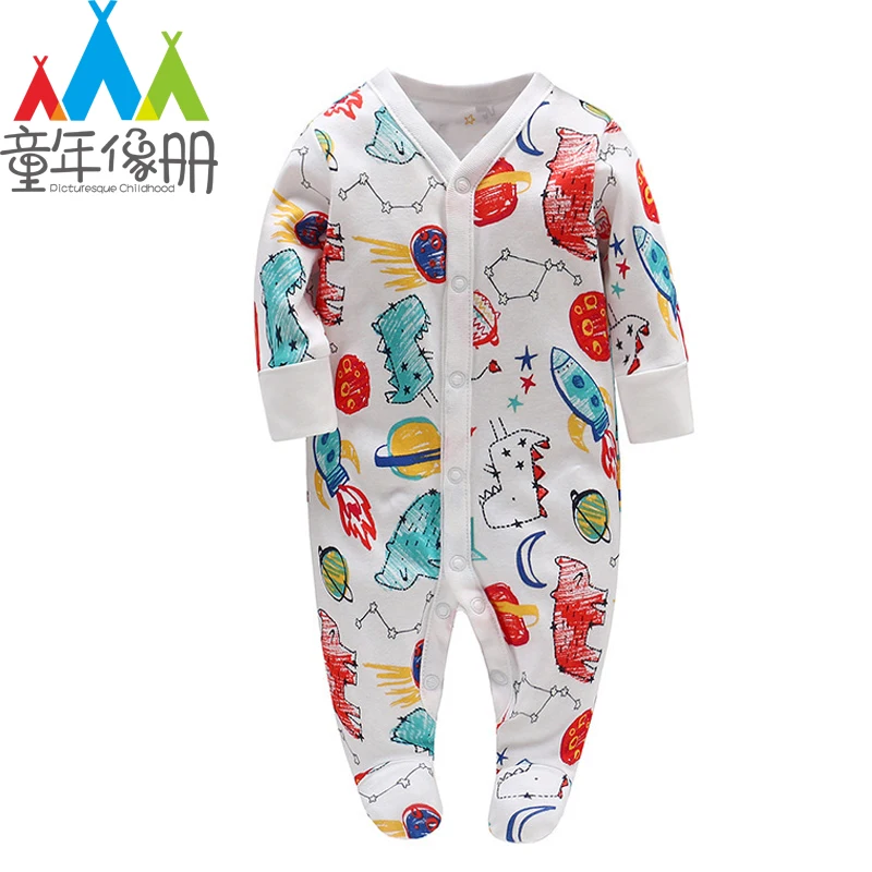 2 шт.; Одежда для новорожденных с живописным детством; Чистый хлопковый с принтом животного, слона; белая одежда для новорожденных