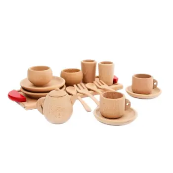 

1Set Wooden Tableware Tools Tea Pot Tea Cup Teatime Party Play Toy Dollhouse Miniature Kitchen Tableware for Kids Toys