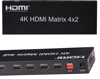 

HDMI Matrix 4X2 HDMI Splitter Switch 4 In 2 Out Video Converter Switcher Adapter 4Kx2K with EDID Optical Audio Remote Controller