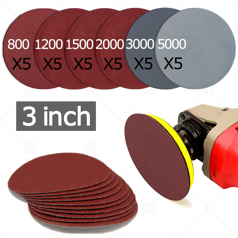 Sanding Discs 3 Inch 75mm Sandpaper For Metal Auto Wood Car Wheel Restoration Sanding Polishing Kit P800 P1200 P2000 P5000 sanding discs mini sandpaper kit polish sand paper sandpaper tools sandpaper set