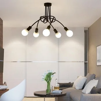 

3/5/8 Heads Modern Vintage Ceiling Lights Rod Wrought Iron Ceiling Lamp Bulb Living Room Lamparas For Home Chandelier Lighting