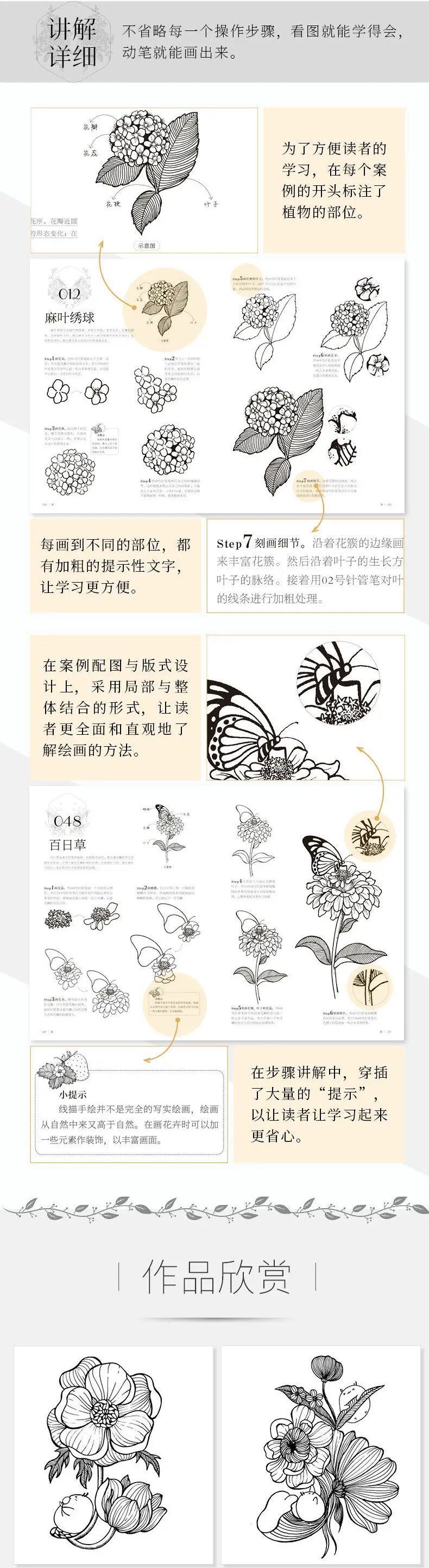 1 Cases Of Drawing Aesthetic Plant Line Draft Black White Line Draft Techniques Art Book Chinese Edition Aliexpress Education Office Supplies