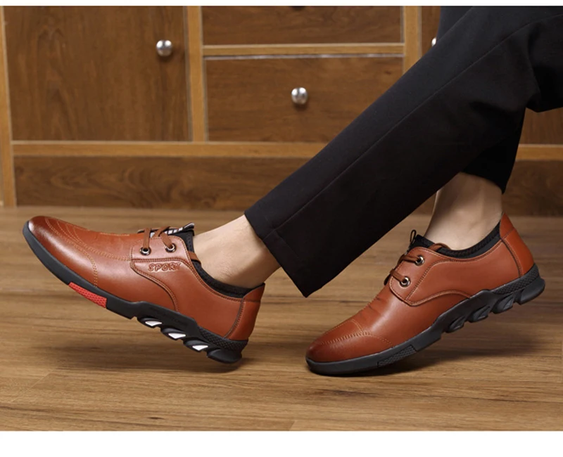 Merkmak New Autumn Men Leather Casual Shoes Classic Lace-up Business Flats Fashion British Style Increasing Shoes Big Size