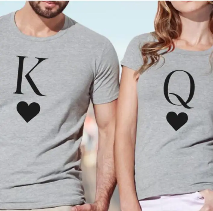 King queen/футболка с надписью «сердце» для влюбленных; Повседневная футболка с короткими рукавами и круглым вырезом; Свободная Женская футболка; топы; Camisetas Mujer