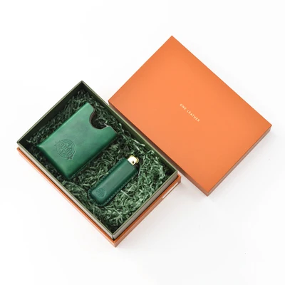 green lighter set Вмещает 20 элегантный креативный чехол для сигарет из натуральной кожи индивидуальность 2 в 1 портативные аксессуары для курения Маленький гаджет для мужчин - Цвет: green lighter set