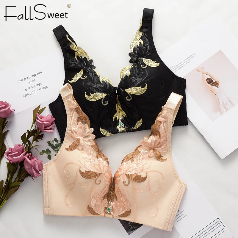 FallSweet, вышивка, сексуальный бюстгальтер, пуш-ап, женское нижнее белье, кружевное нижнее белье, от 34 до 38