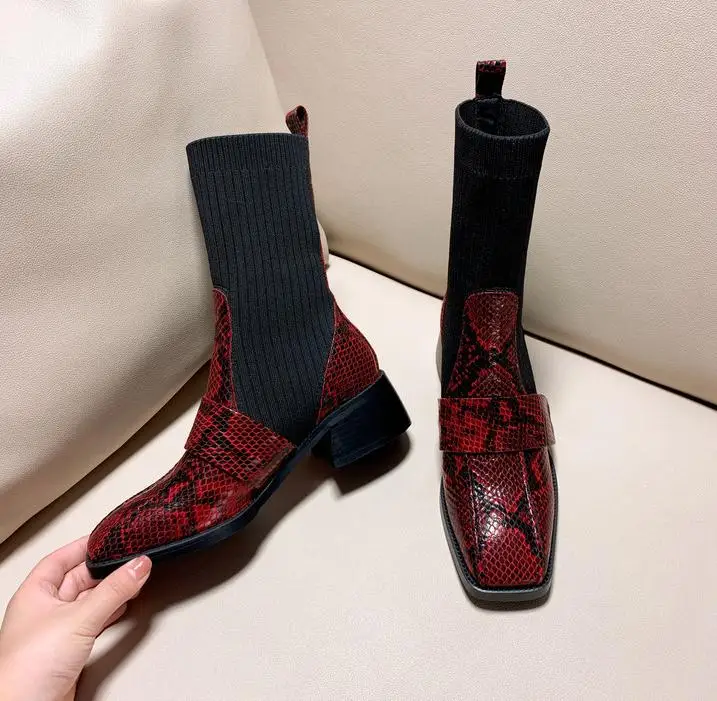 Шикарные зимние сапоги; женские кожаные носки; Botas Mujer; коллекция года; ботильоны для женщин без застежки; женская обувь на среднем каблуке; Bota Feminina