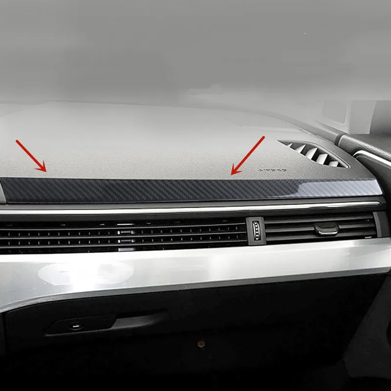 

Внутренняя накладка на приборную панель автомобиля из углеродного волокна, отделочные полосы, автомобильный Стайлинг для Audi A4 B9 A5 2017-2019, аксессуары для интерьера автомобиля